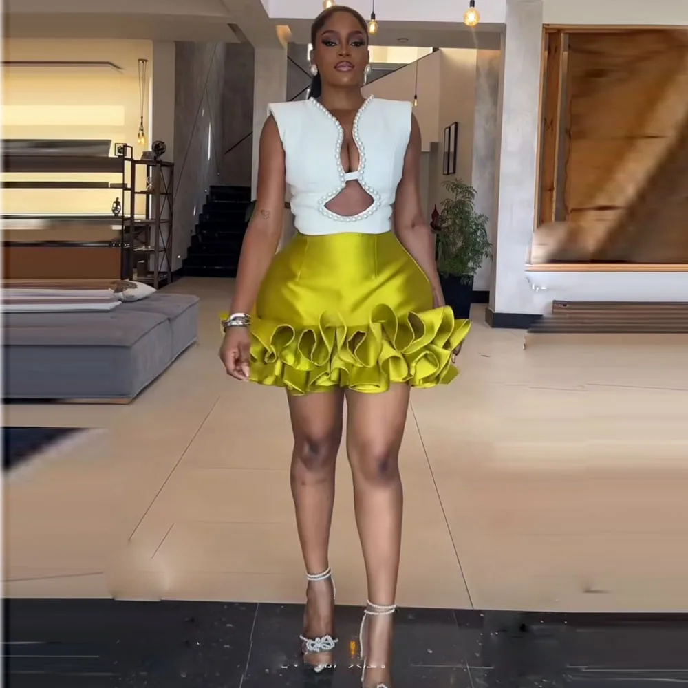 Meerjungfrau Kurze Röcke Für Frauen Tiered Rüschen Abend Party Rock Falten faldas para mujeres Image