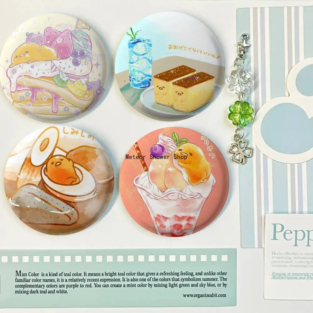 Köstliche Gudetama Lazy Egg Cartoon Abzeichen Anime Runde Laser Abzeichen Cartoon Brosche Kleidung Rucksack Zubehör Revers Image