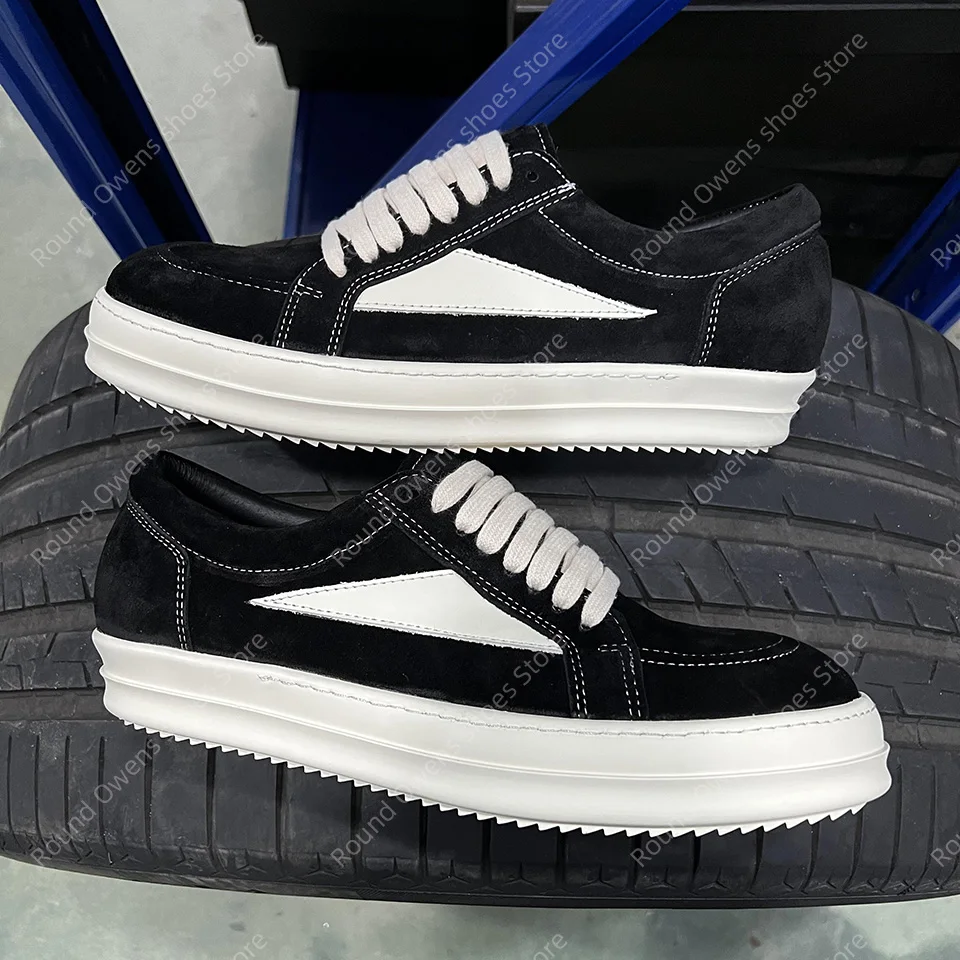 Outdoor-Freizeitschuh für Herren, echtes Leder, Wildleder, Schwarz, 25, neue dicke Sohle, Schnürung, dunkler Schatten, Ro, Hip-Hop, Straße, flacher Damen-Sneaker