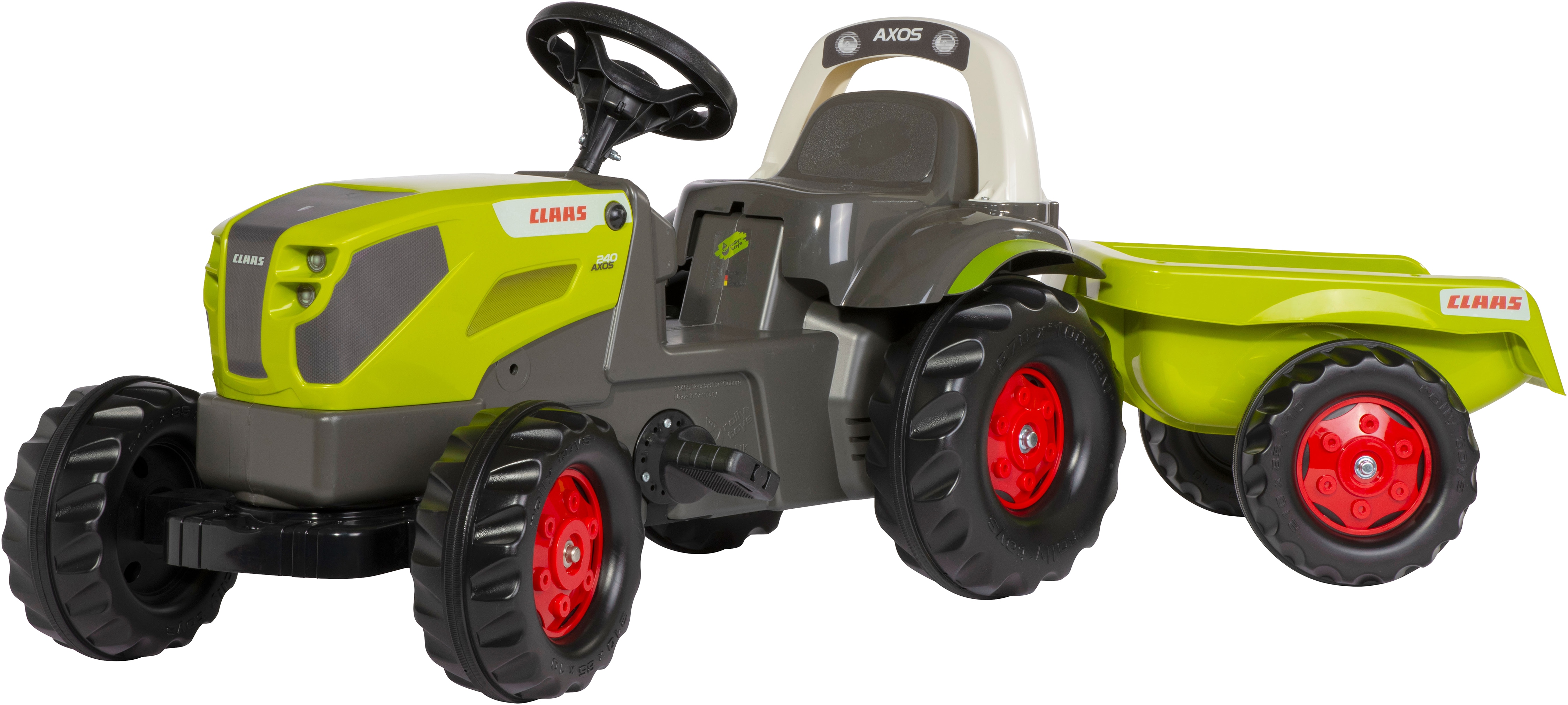 Trettraktor ROLLY TOYS "rollyKid Claas Axos 240 mit Anhänger", grün, Tretfahrzeuge, KinderB:47cm H:52cm T:134cm, Kunststoff, B:47cm H:52cm T:134cm