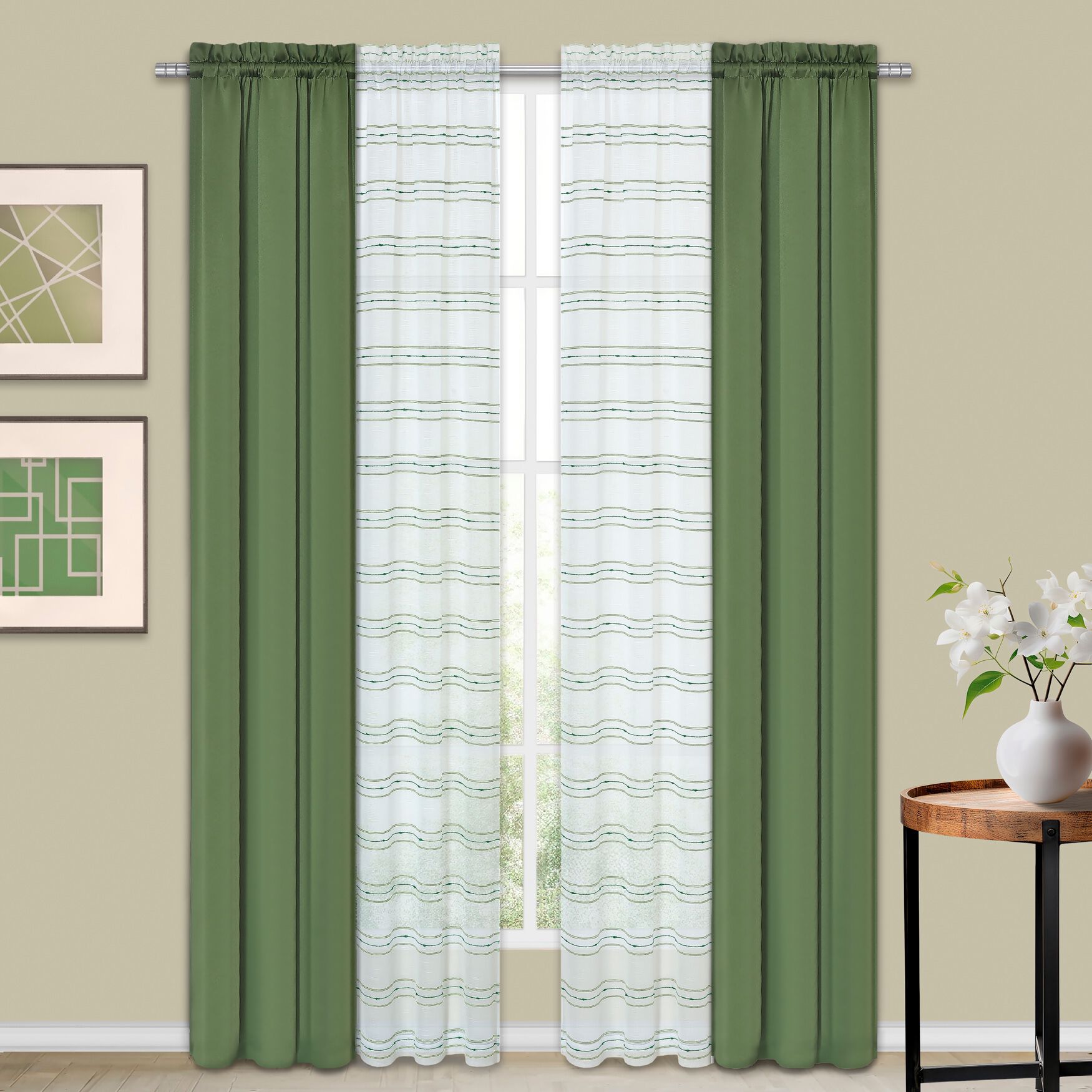 Wide Width 4-Pc. Tribeca Rod Pocket Panels Set by BrylaneHome in Green (Size 52