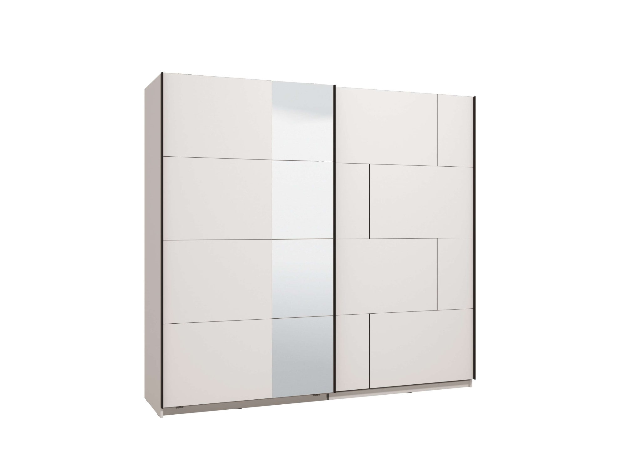 Schwebetürenschrank HOME AFFAIRE "Aleria Schiebetürenschrank, Kleiderschrank, Wäscheschrank, Garderobe", opque weiß, B:220cm H:205cm T:62cm, Spanplatte, Schränke, Schwebetürenschrank, mit Spiegel, 2 Metallkleiderstangen, in 2 Farben, Breite 220