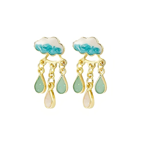 Damen-Ohrringe im Boho-Stil aus einer Legierung mit Wolken-, Regentropfen- und Blitzmotiv, in verschiedenen Farben – perfekt für Freizeit und Alltag. Image