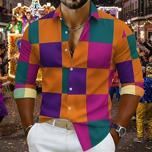 Mardi-Gras-Hemd für Herren – lila-grün-goldenes Karnevalsoutfit Image