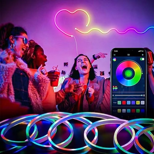1 Set 5V RGBIC Neon-Streifenlicht 1m 2m 3m 5m 10m USB wasserdichtes flexibles LED-Band mit App- und Bluetooth-Fernbedienung für die Heimdekoration Image