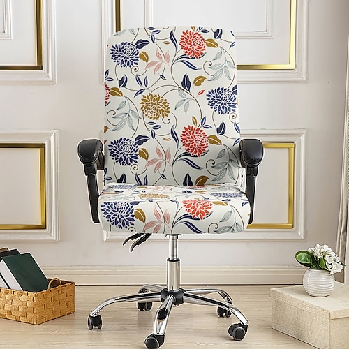 Bürostuhlbezug, Hockerbezug, geometrisch bedruckter Polyester-Überzug, Stretch-Stuhlschutzbezug für Homeoffice und Wohnzimmer Image
