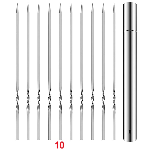 Grillspieße aus Edelstahl 304, 35 cm lang, flach, mit praktischer Aufbewahrungsröhre aus Metall, breite, wiederverwendbare Grillspieße für Fleisch, Garnelen, Hähnchen und Gemüse Image