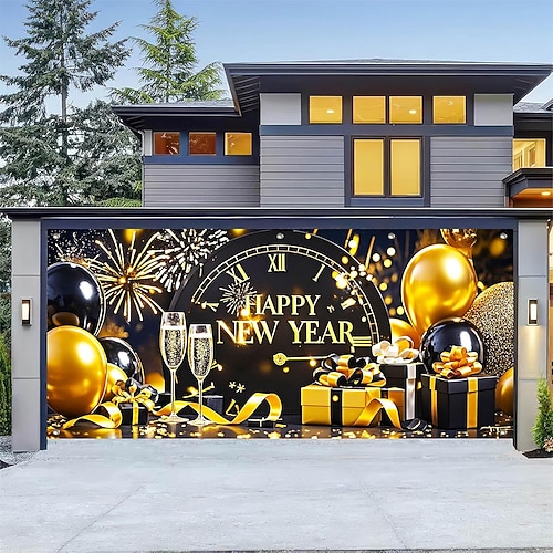 Silvester Tapisserie Garagentorabdeckung Großes Hängendes Feuerwerk Niedlich 3D Party Outdoor Urlaub Hintergründe aufnehmen Yard Wohndeko Image