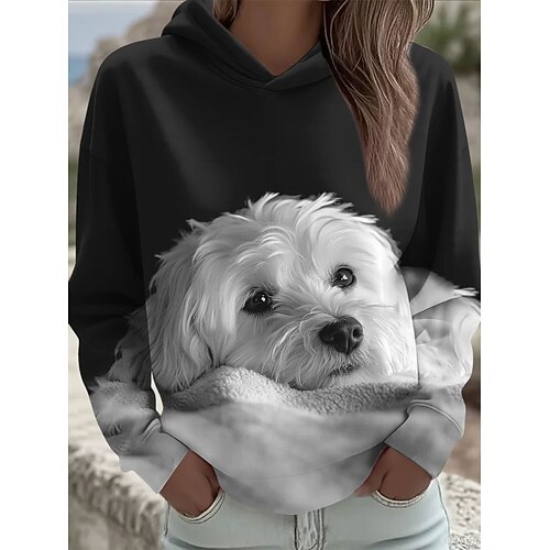 Damen Kapuzenpullover Blumen Grafik Tiermotiv Lässig Langarm Mit Kapuze Normale Oberteile Lässig Alltagskleidung Sport Schwarz Rosa Grün Herbst Image