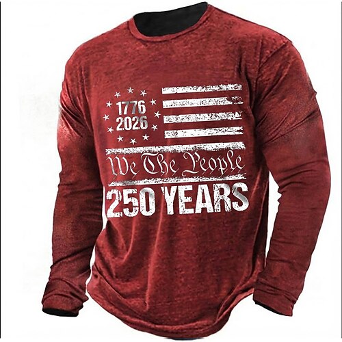 4. Juli 2026 250. Gedenktag Herren Designer 3D Druck US-Flagge Rundhals Langarm T-Shirt Casual Daily Street Image