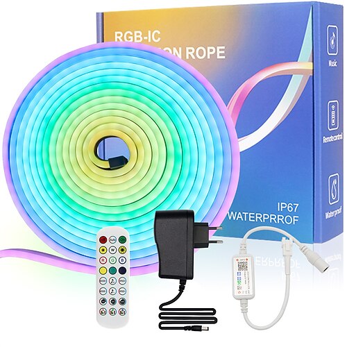 1 Set 3/5/10 m 24 V RGBIC LED-Neonlichtkette, intelligent, wasserdicht, für den Außenbereich, Fernbedienung App-Steuerung, Musiksynchronisation, mehrfarbige Raumbeleuchtung Image