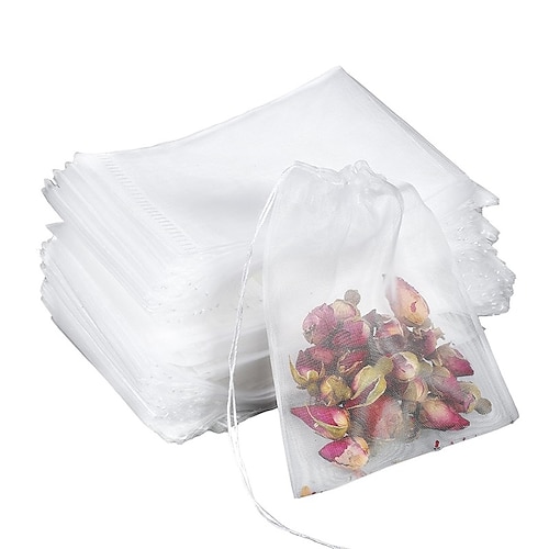Lose Teebeutel, Teefilterbeutel, Einweg-Netzbeutel, kleine leere Beutel mit Kordelzug für Kaffee, Gewürze, Bad und Kochen, 6 x 8 cm / 2,4 x 3,1 Zoll Image