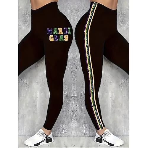 Karneval Damen Leggings Aktive Urlaub Mode Vollständig Hohe Taille Hosen Grafik Geometrischer Druck Hohe Schnitt Komfort Outdoor Bequem Dehnbar Festival Schwarz Grün Sommer Frühling Slim Fit Image