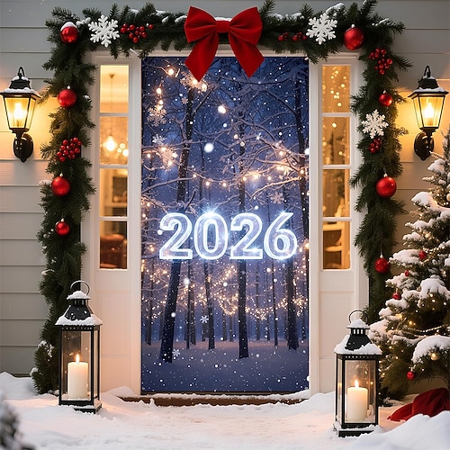 Silvester Poster Türabdeckung Banner für den Außenbereich glückliches neues Jahr 2026 Niedlich 3D Party Wohnheim Jugendzimmer Studentenwohnheim Jungs, Männerhöhle, Studentenwohnheim Hintergründe Image