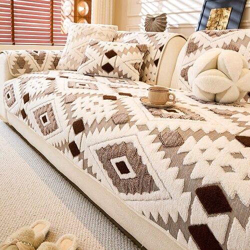 Bohemian Jacquard dicker, warmer, getufteter Fleece-Sofakissenbezug, rutschfeste Sofabezüge Image