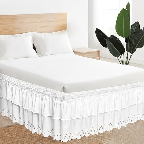 14 Zoll (ca. 35,5 cm) breiter, doppellagiger Bettrock mit Stickerei, erhältlich in verschiedenen Farben, hält das Schlafzimmer ordentlich und aufgeräumt – mit Gummizug Image
