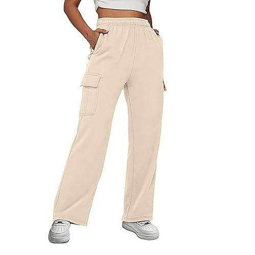 Damen Cargo-Hosen Chinos Urlaub Streetwear Lässig Volle Länge Mittlere Taillenlinie Einfach Tasche Elastischer Bund Bequem Mikroelastisch Täglich Outdoor Urlaub Dunkelbraun Hellgrau Dunkelgrau Beige Image