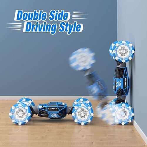LED-gesteuertes RC-Auto mit Gestensteuerung, Allradantrieb, 2,4 GHz Funkfernsteuerung, doppelseitiges, um 360° drehbares Offroad-Stuntauto mit Lichtern für Jungen im Alter von 6-12 Jahren Mädchen Image
