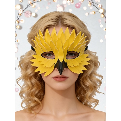 Damen Mardi Gras Grüne gefiederte Leder-Maskerade-Maske - Vogel-inspiriertes Kostümzubehör mit 3D-gestapeltem Design für Venezianischen Karneval Maskerade-Partys Image