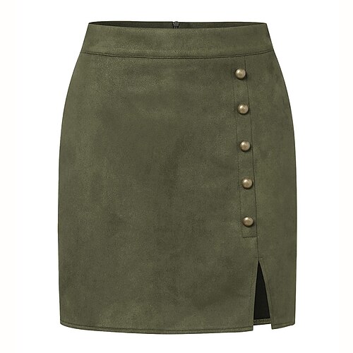 Damen Elegant Vintage Mode Über dem Knie Hohe Taille Röcke Einfach Patchwork Mikroelastisch Täglich Straße Wein Schwarz Armeegrün Braun Frühling Image