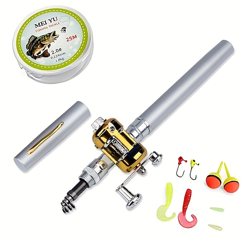 Kompaktes, tragbares Angelset für unterwegs, doppelseitiges Teleskop-Angelset mit Rolle aus Aluminiumlegierung, beidhändig bedienbar, schnelle Aktion, ohne Akku, ideal für Anfänger – Angelset fürs Image
