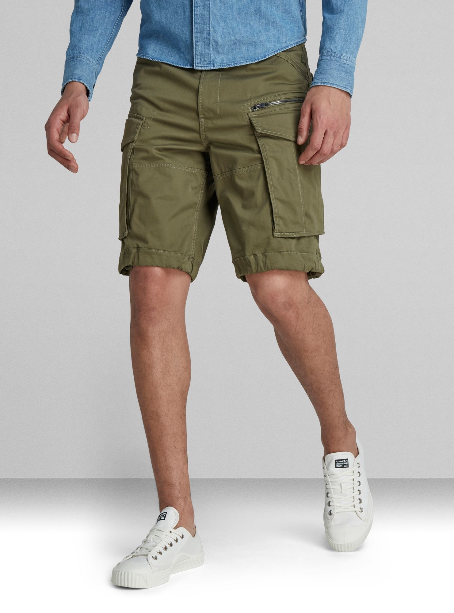 Cargohose G-STAR "Rovic Zip Relaxed Short", Herren, Gr. 36, Normalgrößen, sage, Obermaterial: 97% Baumwolle, 3% Elasthan, Hosen Cargohose