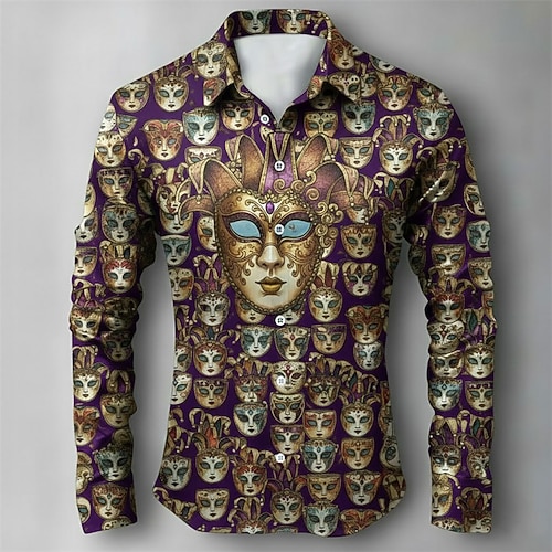 Chemise graphique pour homme sur le thème du carnaval vénitien – motif intégral de masque de bal masqué