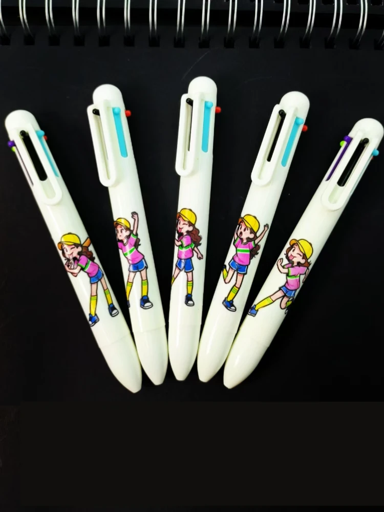 10PCS Vitalität Sport Mädchen Thema mehrfarbiger Stift, Baseball Mädchen Form Kugelschreiber, sechs-in-eins mehrfarbiger Pressstift Image