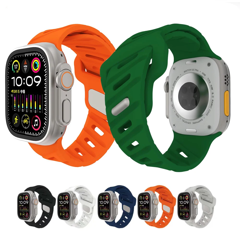 Sport-Silikonband für Apple Watch Ultra 2 10 9 8 7 6 SE 5 4 Twill-Muster Armband für iWatch 42 mm 44 mm 45 mm 46 mm 49 mm Image