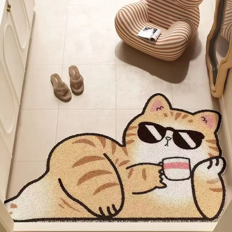 Cartoon süße Katze Eingangstür Bodenmatte Eingangstür rutschfeste Fußmatte Haushalt Veranda Seidenring schmutzabweisende Fußmatte kann geschnitten werden