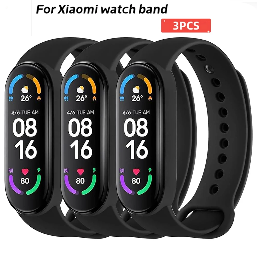 3Pcs Armband Für Mi Band 7 6 4 5 3 Armband Xiaomi Mi Band Strap Silikon Sport Ersatz armband Smartwatch Zubehör Image