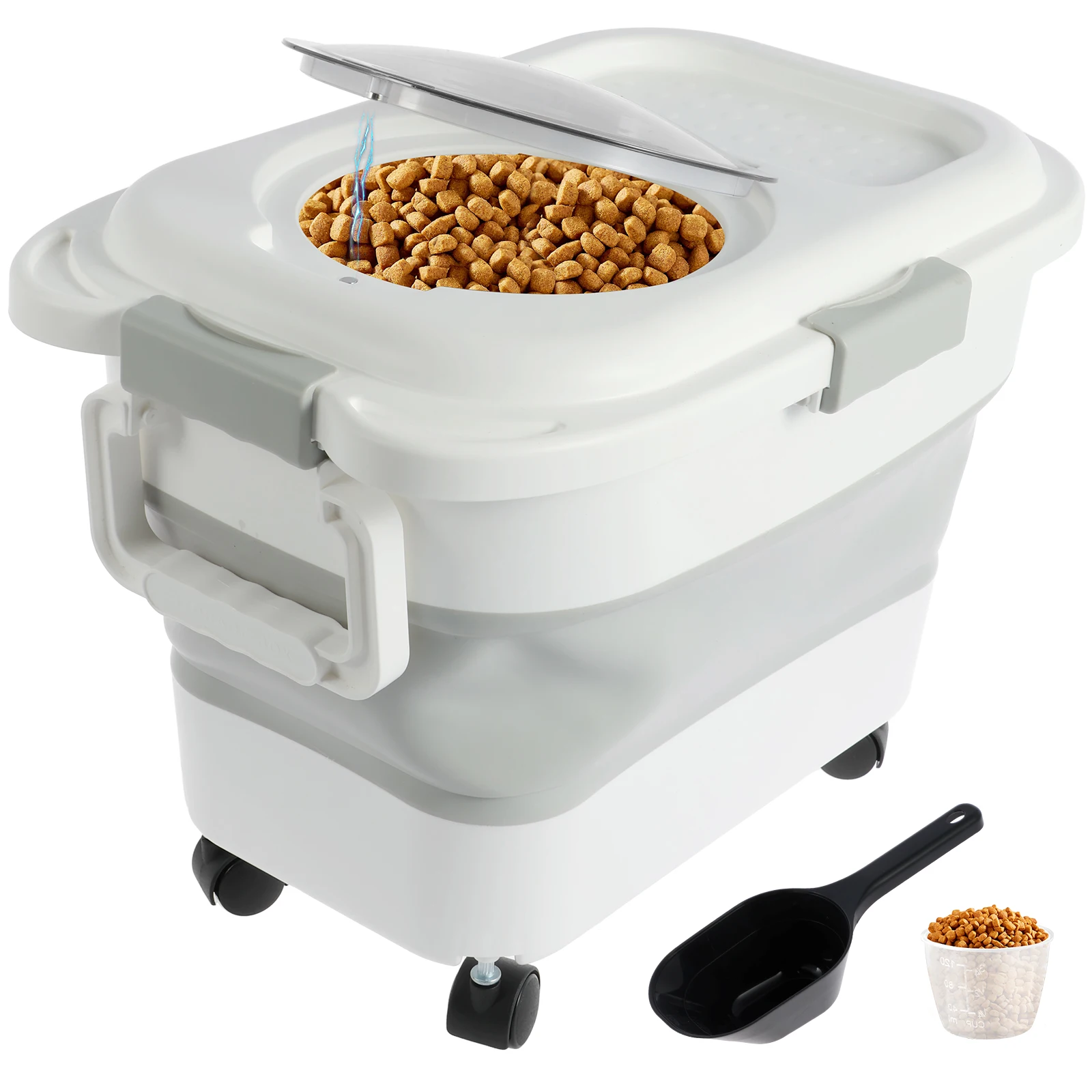 Conteneur de stockage pliable pour aliments pour animaux de compagnie, baril de nourriture pour chat et chien, bancs hermétiques, boîtes de stockage de riz Mars avec roues perfectives
