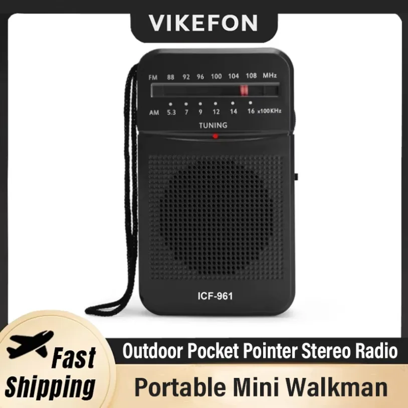 ICF-961 Mini-Radio, FM-AM, FM, batteriebetrieben, tragbares Radio, bester Empfang, langlebig, für Laufen, Gehen, Zuhause, Soundbox Image