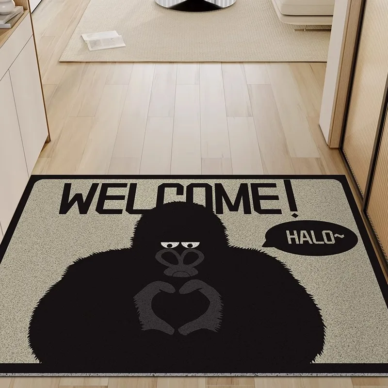 Kreisförmige Seidenbodenmatte, Schimpanse-Eingangstür, Teppich, schneidbar, individuell, schmutzabweisend, rutschfeste Fußmatte für den Haushalt