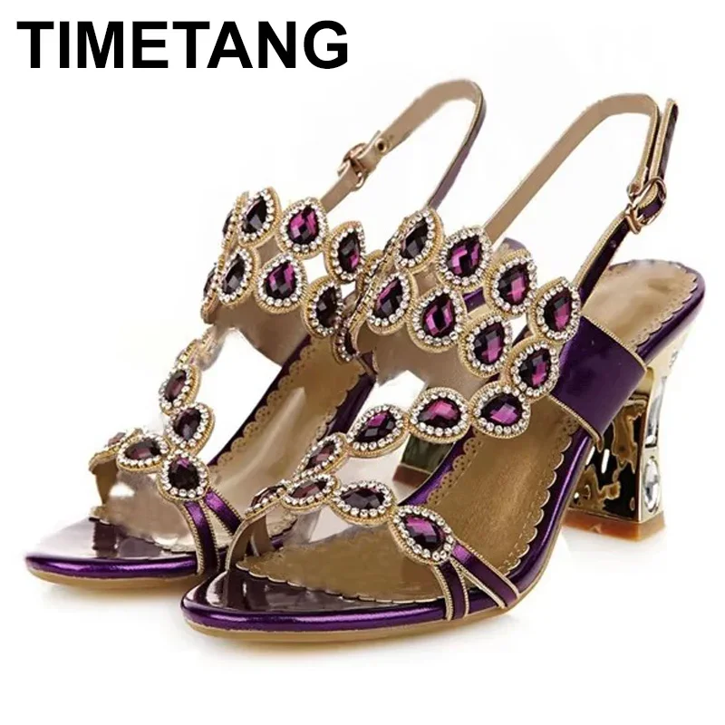 2025 große Größe Frauen Sommer Lila High Heel Sandalen Neue Koreanische Luxus Diamant Sexy hochhackigen Blumen Kristall Schuhe 33-41