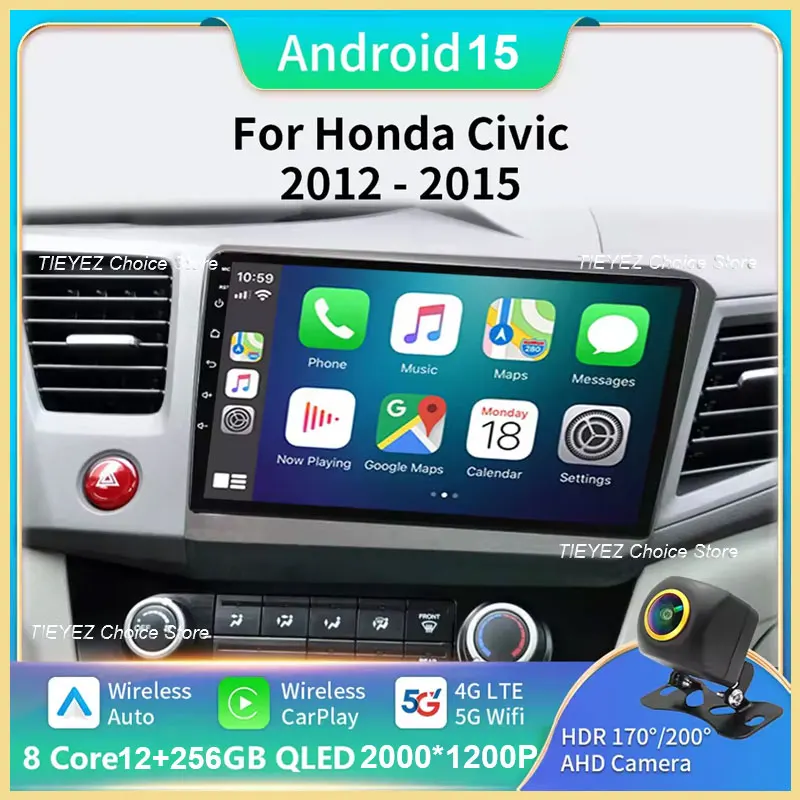Android 15 Auto Stereo Radio Multimedia Drahtlose Carplay Android Auto Für Honda Civic 9 2012 2013 2014 2015 2 din GPS DSP WIFI Image