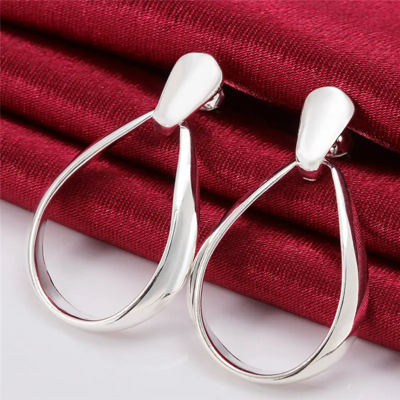 925 Sterling Silber Charme Feine 36 MM Oval Wasser Tropfen Ohrringe Für Frauen Mode Hochzeit Geschenk Schmuck Großhandel Image