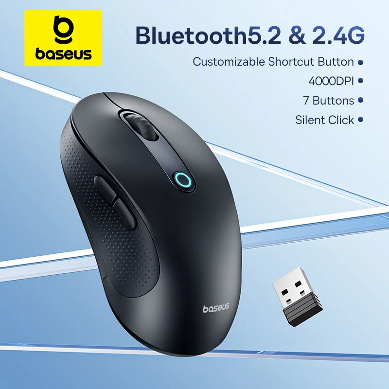 Baseus F02 Drahtlose Maus Bluetooth 5,2 2,4G 4000DPI Ergonomische 7 Stumm Tasten Mäuse für iPad MacBook Tablet Laptop computer Maus Image
