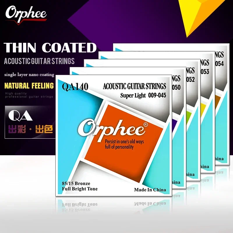 Orphee Qa Akustik gitarren saiten Sechseckiger Kern aus Kohlenstoffs tahl, Nano beschichtung, Messing, gewickelte Saiten gitarren teile und Zubehör Image