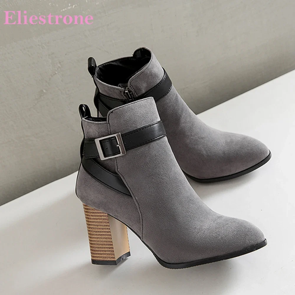 Neue Winter Bequeme Grau Schwarz Frauen Stiefeletten Spitz High Heels Dame Schuhe Plus Kleine Große Größe 11, 33 43, 45 50