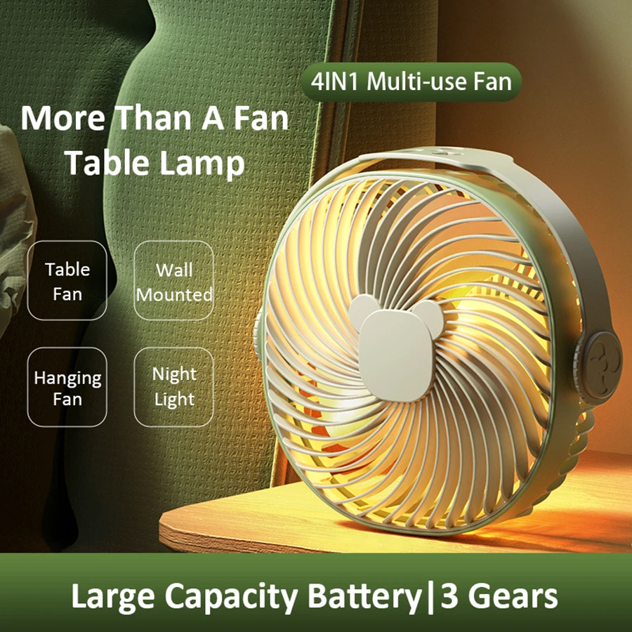 2024 neue wiederauf ladbare multifunktion ale Desktop-Lüfter tragbare Klimaanlage hängen Decken ventilator Wand ventilator mit Nachtlicht Image