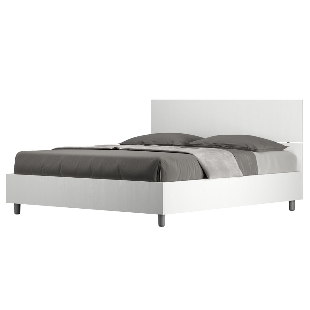 Lit avec sommier 160x190 tête de lit droite effet bois frêne blanc