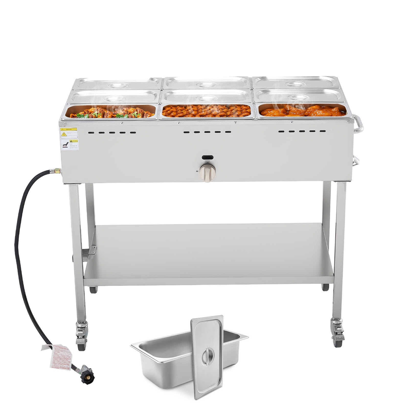 UIMOSO Commercial Propane Steam Table,LP Gas Outdoor Soup Warmer with Drain Valve and Wheels,Stainless Steel Propane Food Warmer