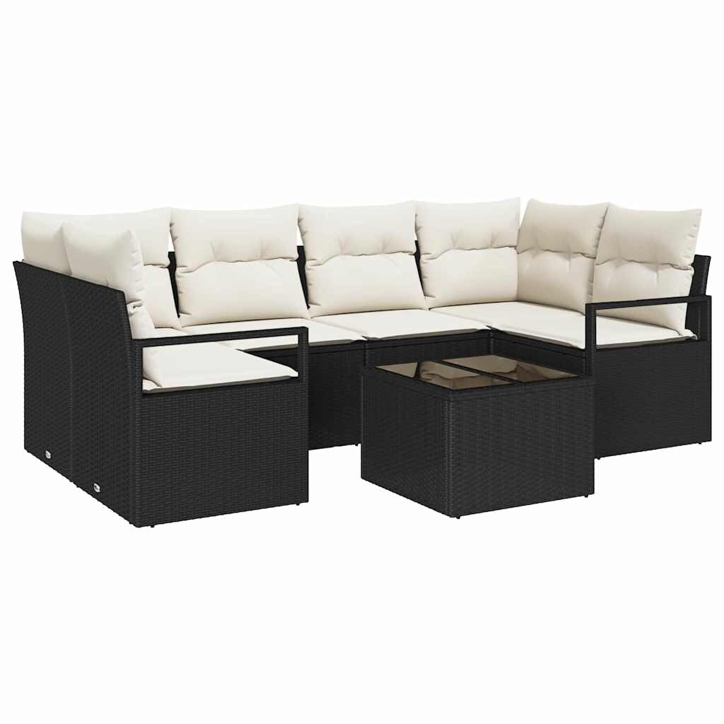 vidaXL Garten-Sofa-Set mit Kissen mit Speicher 7 pcs Schwarz und Creme Image