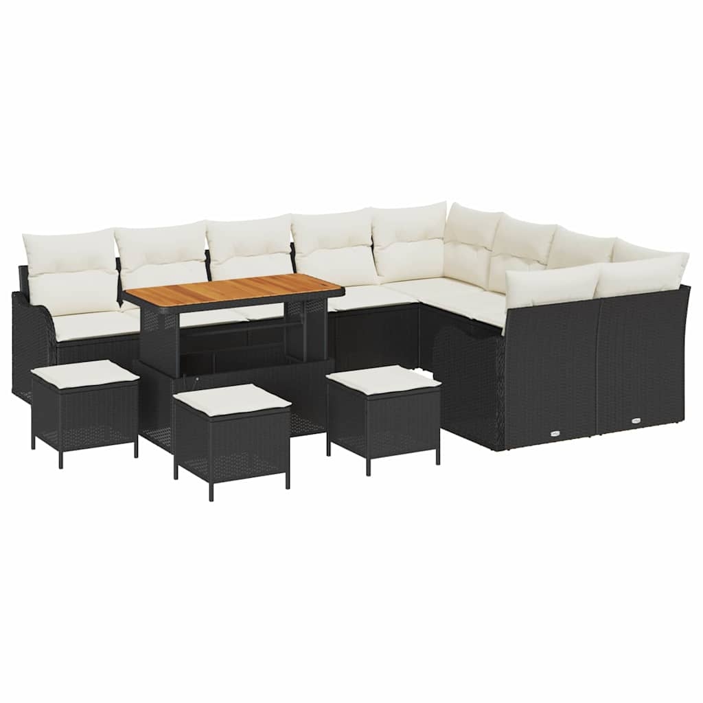 vidaXL Garten-Sofa-Set mit Kissen mit Kissen 13 pcs Schwarz und Creme Image
