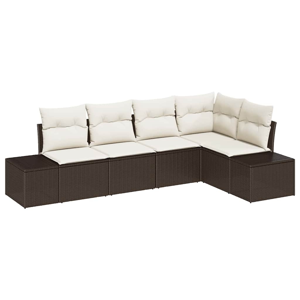 vidaXL Garten-Sofa-Set mit Kissen 5 pcs Braun und Creme Poly-Rattan Image