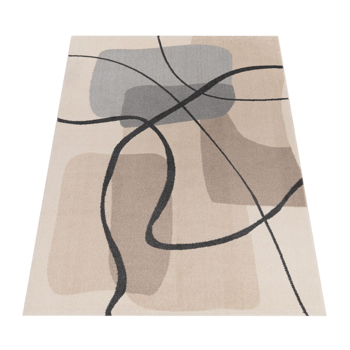 KADIMA DESIGN Teppich Kurzflor Abstrakt Wohnzimmer schmutzabweisend Creme Rechteckig 120x170 | 100% Polypropylen | Florhöhe: 12 mm | pflegeleicht, waschbar Image