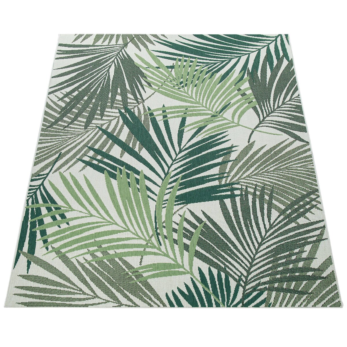 KADIMA DESIGN Outdoor Teppich Palmblättermuster Balkon, Terrasse schmutzabweisend Grün Rechteckig 160x230 | 100% Polypropylen | pflegeleicht Image