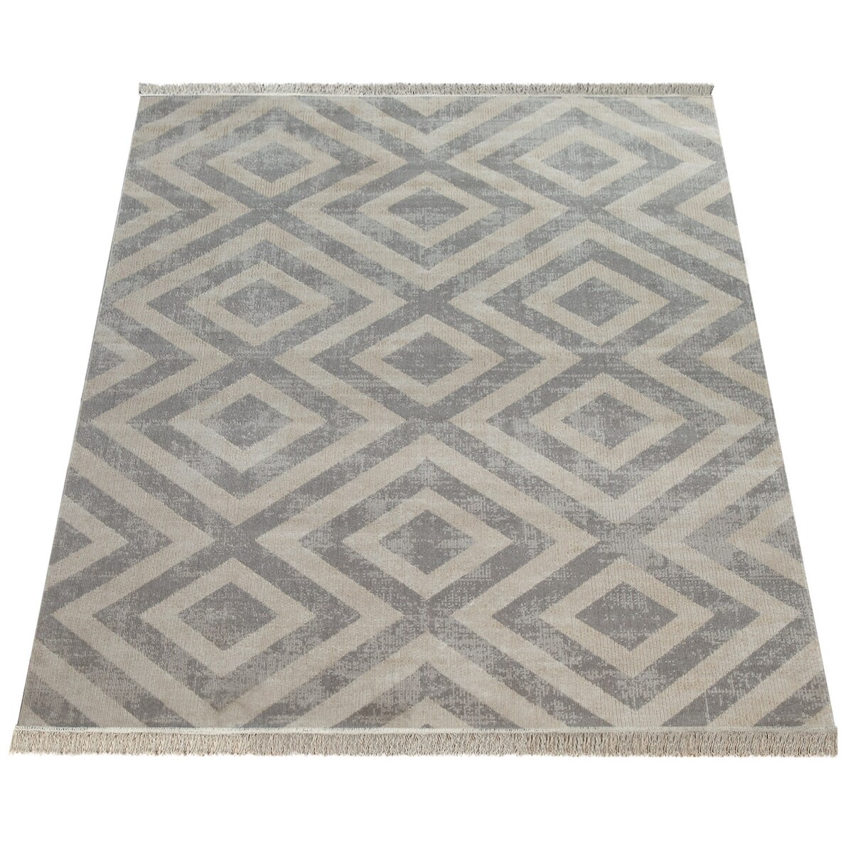 KADIMA DESIGN Teppich Kurzflor Rauten Wohnzimmer schmutzabweisend Grau Rechteckig 200x280 | 100% Polypropylen | Florhöhe: 2 mm | pflegeleicht Image