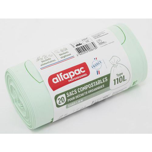 Sac Poubelle Compostables - Déchets Organiques -110l - Vert - Alfapac